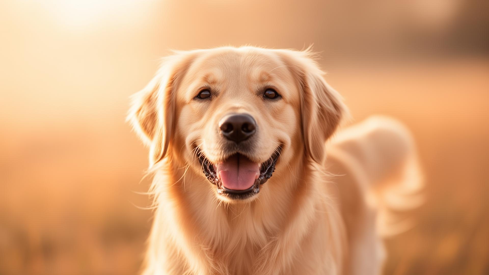 Happy golden retriever in warm sunlight